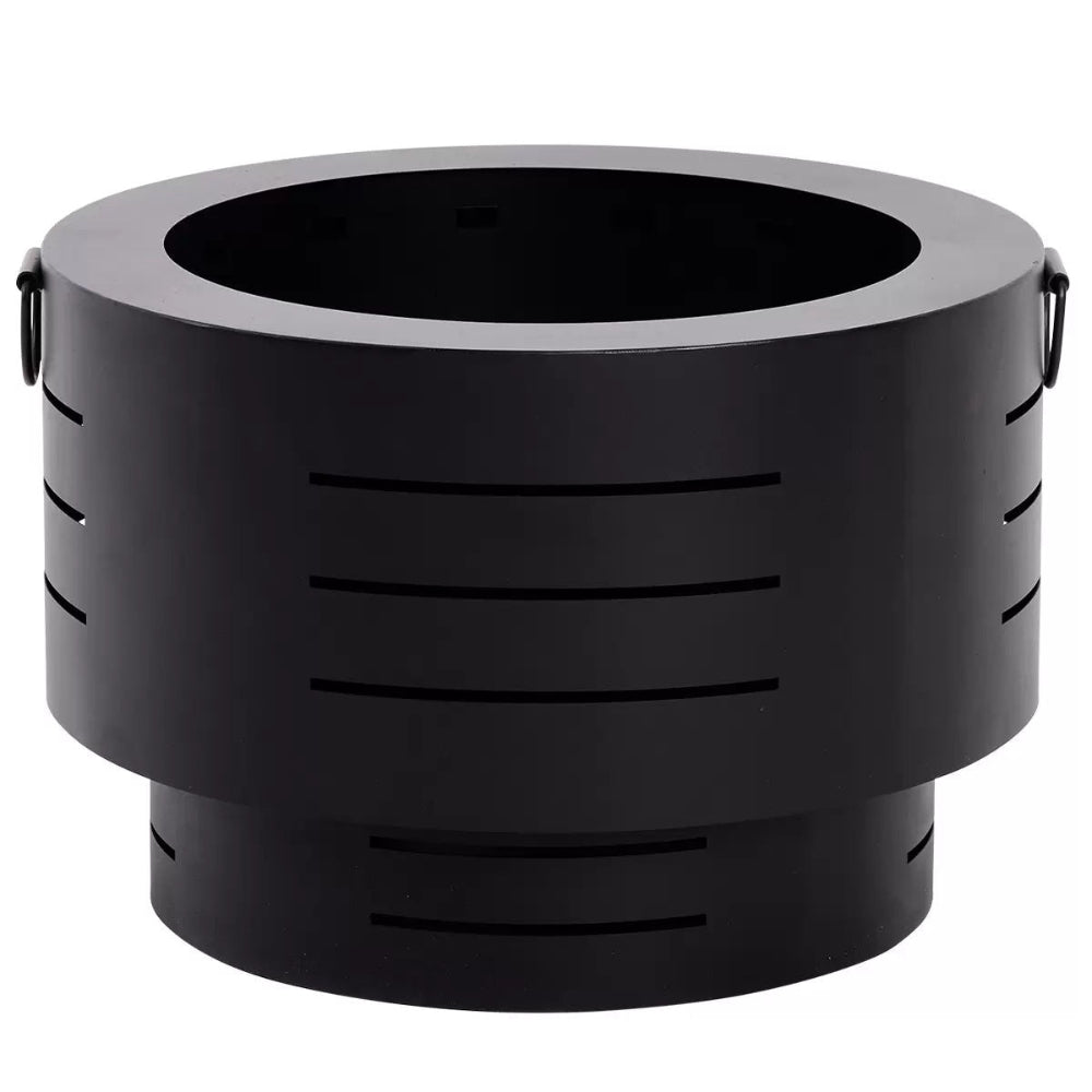 Black metal fire pit on a white background