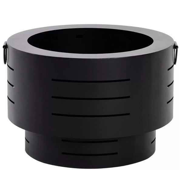 Black metal fire pit on a white background