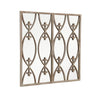 Decorative metal wall panel with intricate designs on a white background