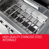 Close up of the stainless steel EuroGrille 8 Burner Outdoor BBQ Grill showcasing the high quality internals.