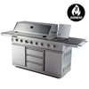 EuroGrille 8 Burner Outdoor BBQ Grill made of stainless steel with an open grill rack on top, displayed against a white background.