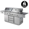 EuroGrille 9 Burner Outdoor BBQ Grill made of stainless steel, displayed against a white background.