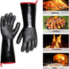 Black oven gloves with red lining on a white background, used for baking, grilling, and cooking.