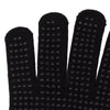 Close-up of a black knit glove with raised textured dots on the fingers, shown against a plain white background.