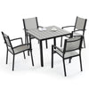 Outdoor furniture set with a square table and four chairs on a white background