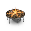 A round, star-shaped outdoor gas fireplace insert with visible flames on a white background.