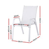 White chair with dimensions marked on a white background