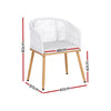White wicker chair with dimensions marked on a white background