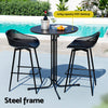 Outdoor patio set with table and chairs by a pool, featuring a 50kg capacity MDF desktop.