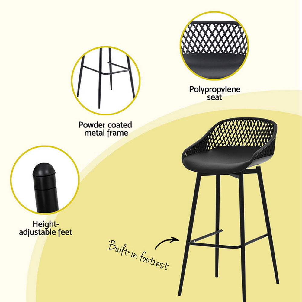 Black bar stool with features highlighted on a yellow background
