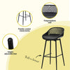 Black bar stool with features highlighted on a yellow background