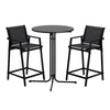 Black metal table with two matching chairs on a white background
