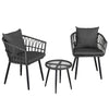 Black outdoor furniture set with two chairs and a table on a white background