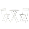 A Gardeon 3PC Outdoor Bistro Set consisting of a folding Steel Table and two folding Chairs in White, and set on a white background.