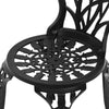 Close-up view of the black Gardeon seat part of the chair with intricate cut-out tulip flower patterns, on a white background.