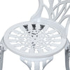 Close-up view of the white Gardeon seat part of the chair with intricate cut-out tulip flower patterns, on a white background.