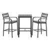 Outdoor furniture set with two bar stools and a table on a white background