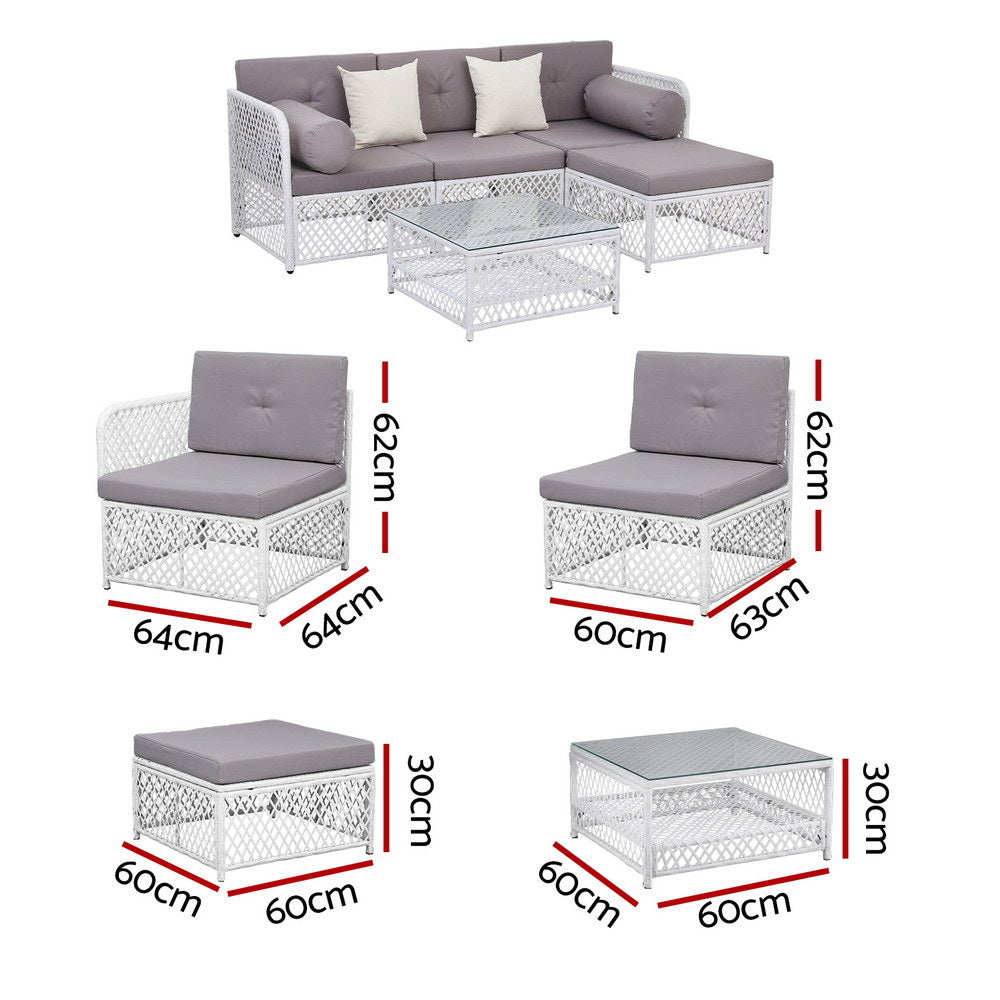 Outdoor furniture set with dimensions labeled on a white background