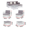 Outdoor furniture set with dimensions labeled on a white background