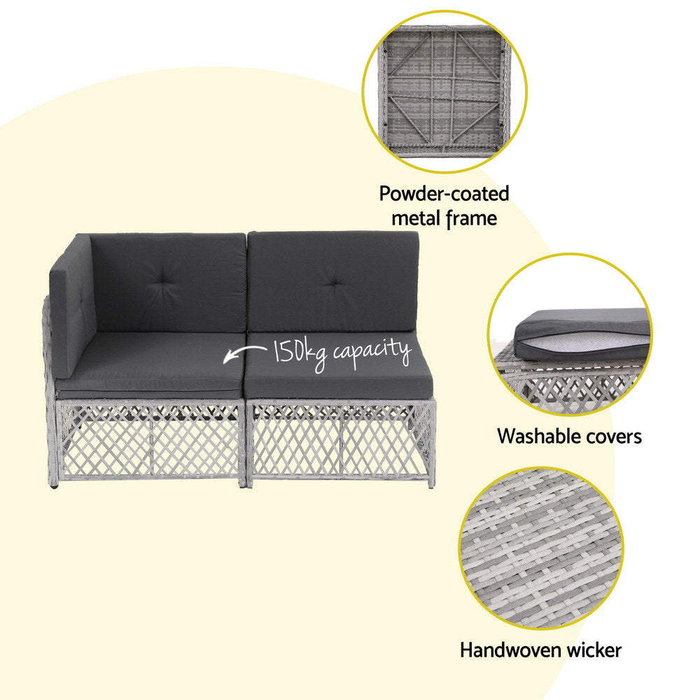 Outdoor sofa with features highlighted on a beige background