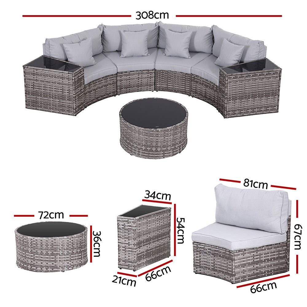 Outdoor furniture set with dimensions labeled on a white background