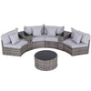Outdoor patio furniture set with cushions on a white background