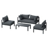 A Gardeon 4-seater Outdoor Aluminium Sofa Set. Featuring a two-seater sofa, two single sofas and a wide coffee table in charcoal black colour, the seats are separated and set on a white background.