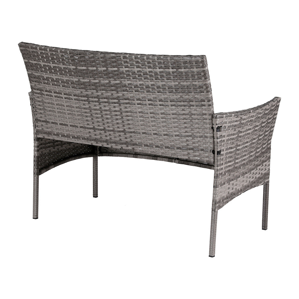 The back view of a Gardeon 2-Seater Outdoor Wicker chair in Grey and set on a white background.