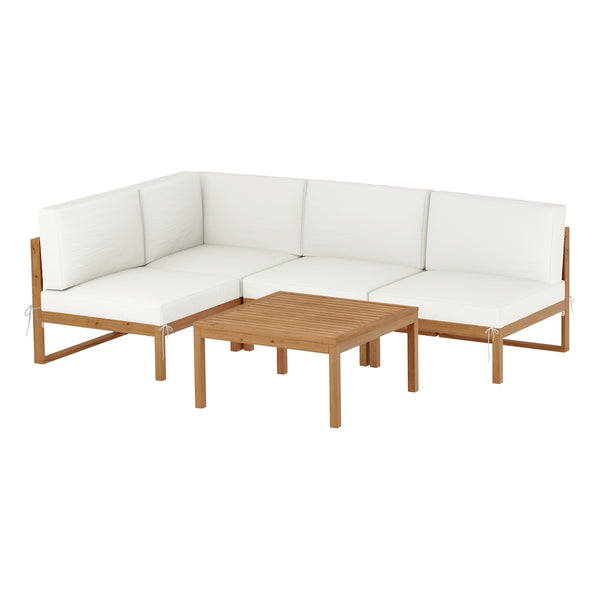 Outdoor furniture set with a sectional sofa and coffee table on a white background