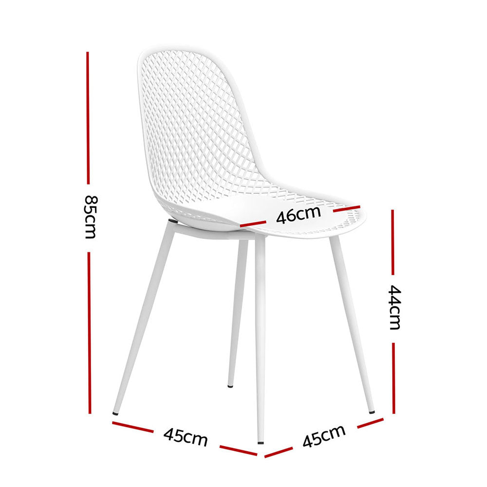 A Gardeon Outdoor Dining Chair in White showing its measurements and set in a white background.