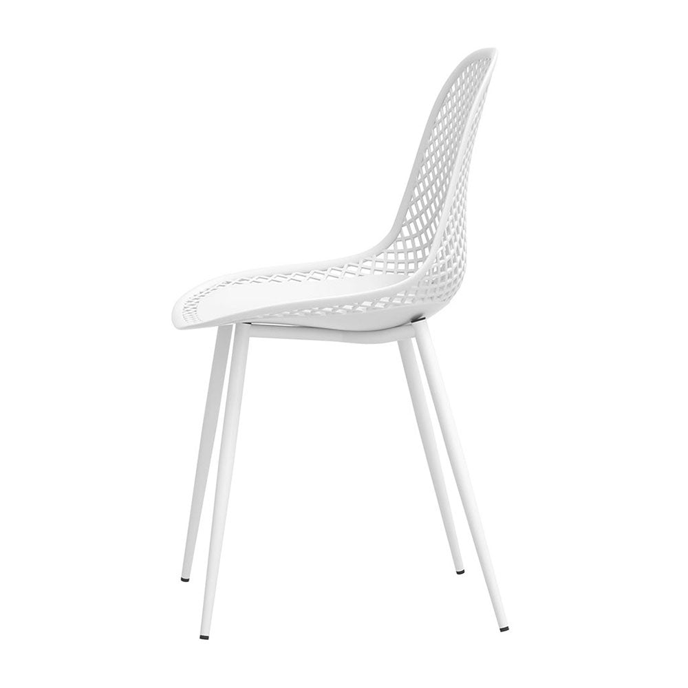 Side view of a white Gardeon Outdoor Dining Chair set on a white background.