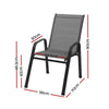 Gray outdoor chair with dimensions marked on a white background