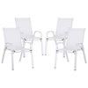 Set of four white chairs on a white background