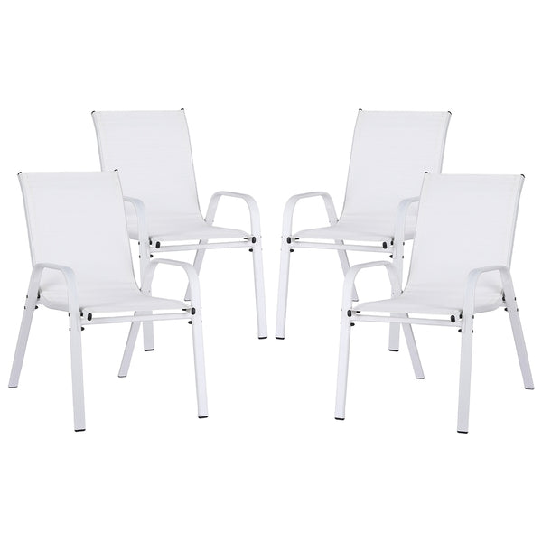 Set of four white chairs on a white background