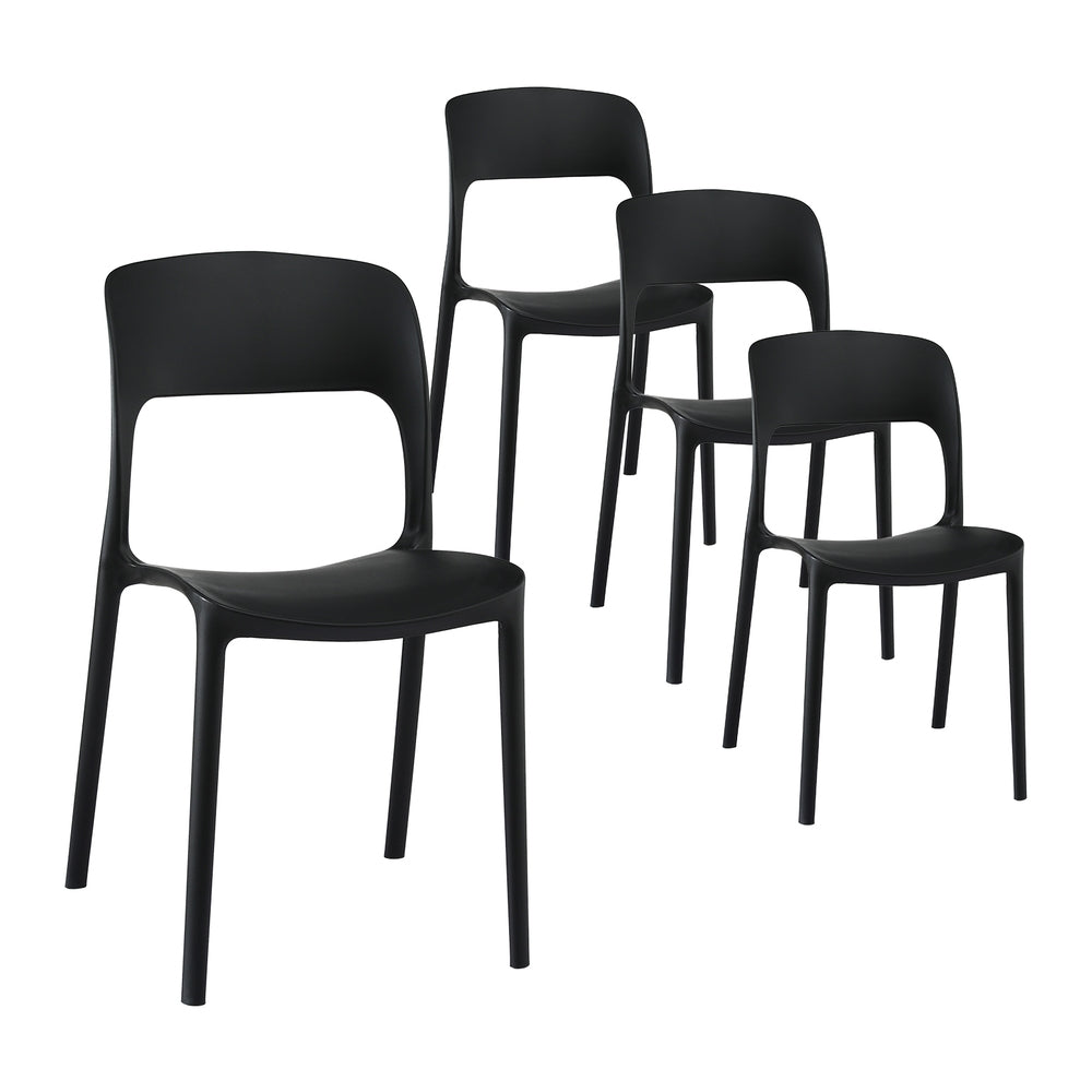 Set of five black chairs on a white background