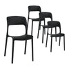 Set of five black chairs on a white background