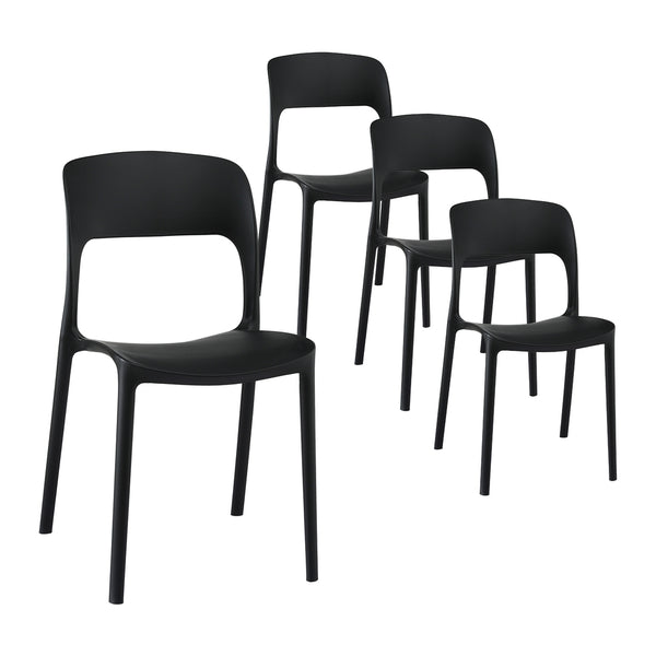 Set of five black chairs on a white background
