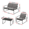 Outdoor furniture set with dimensions labeled on a white background