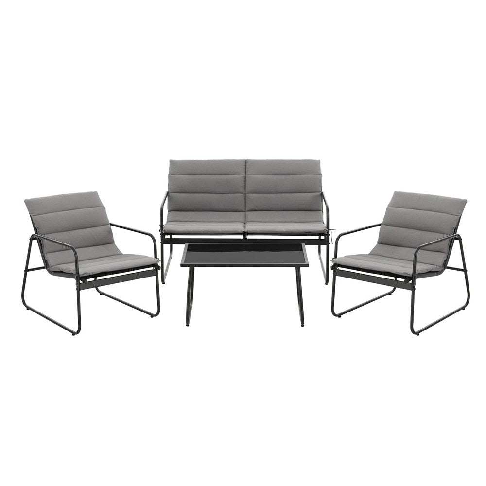 Outdoor furniture set with a sofa and two chairs on a white background