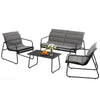 Outdoor furniture set with gray cushions on a white background