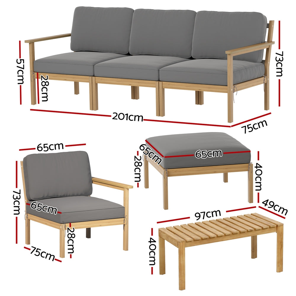 Outdoor furniture set with dimensions labeled
