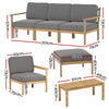 Outdoor furniture set with dimensions labeled