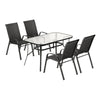 Black outdoor dining set with a table and four chairs on a white background