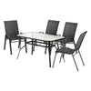 Outdoor furniture set with a table and four chairs on a white background