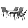 Outdoor furniture set with a square table and four chairs on a white background