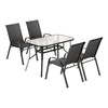 Outdoor furniture set with a rectangular table and four chairs on a white background