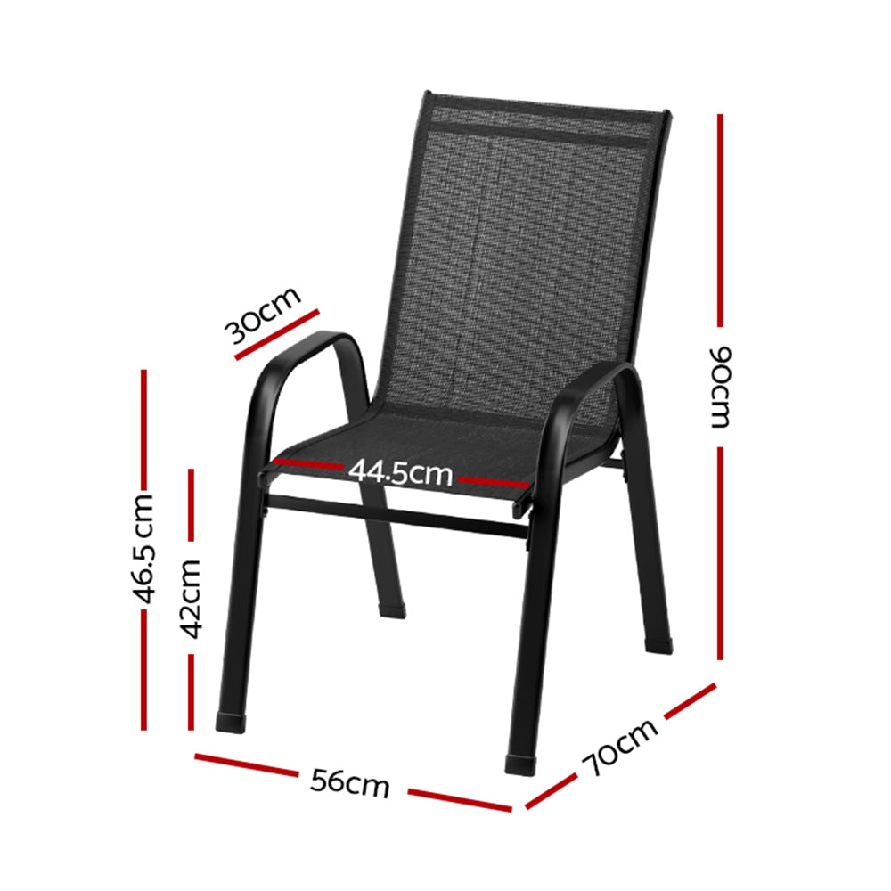 Black chair with dimensions marked on a white background