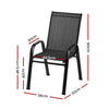 Black chair with dimensions marked on a white background