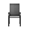 Black outdoor chair with mesh back on a white background
