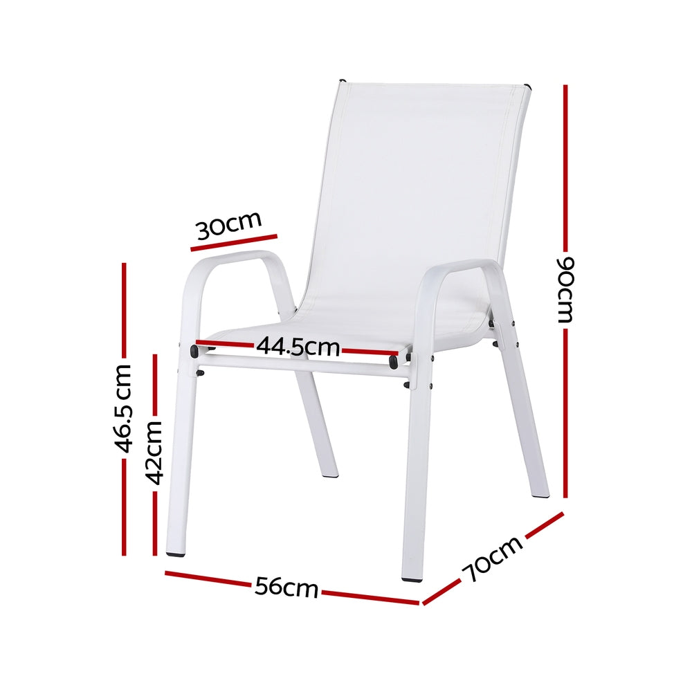 White chair with dimensions marked on a white background